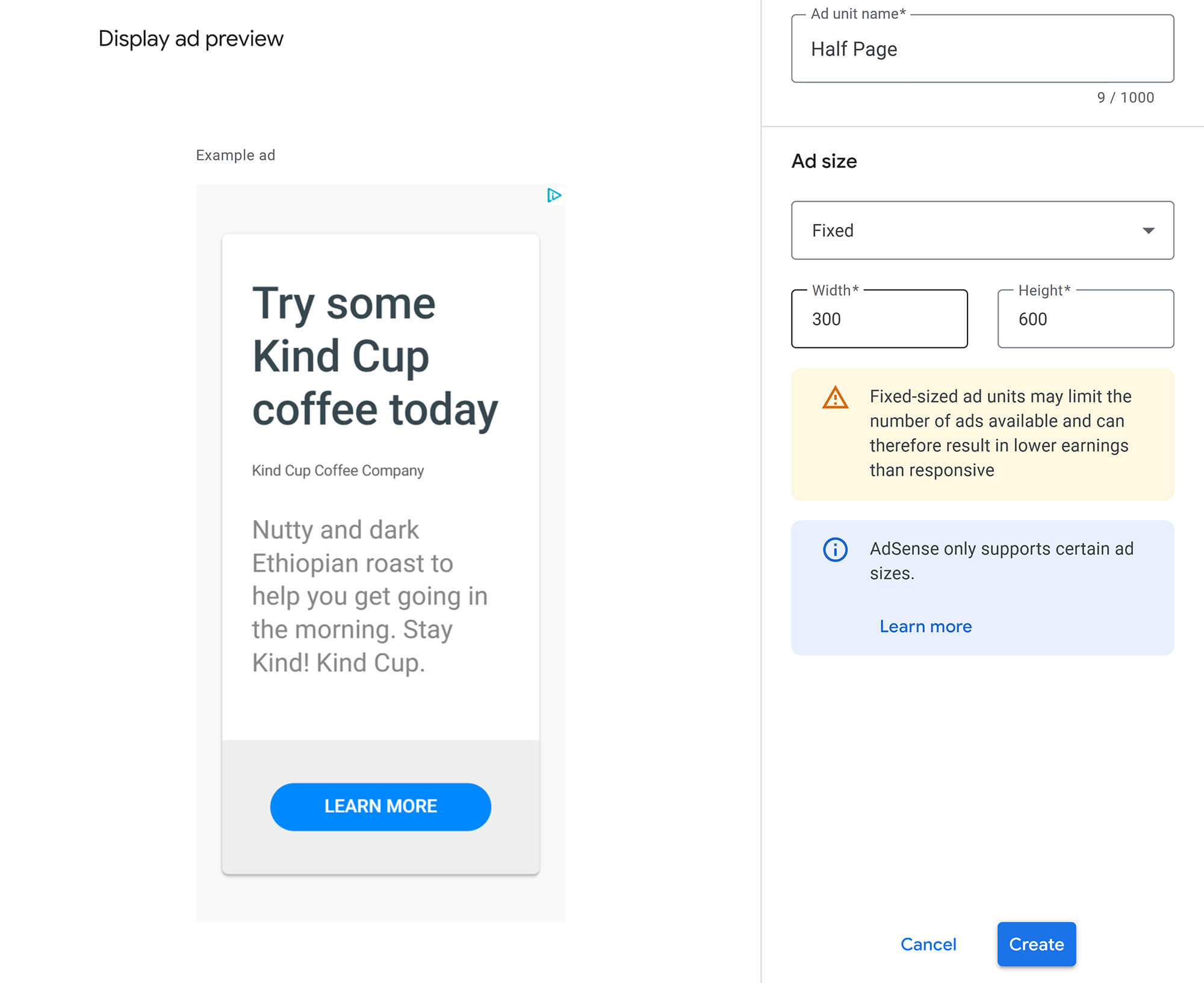 Illustration of Half Page Google display ad format