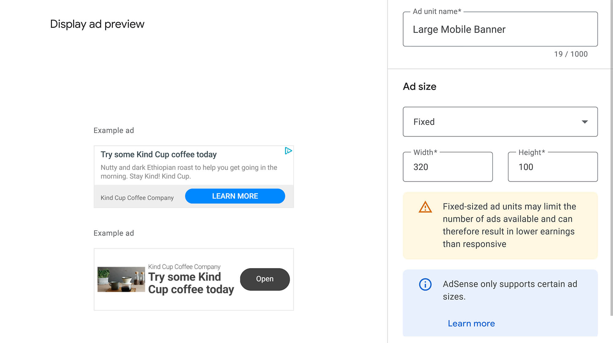 Example of Large Mobile banner Google display ad