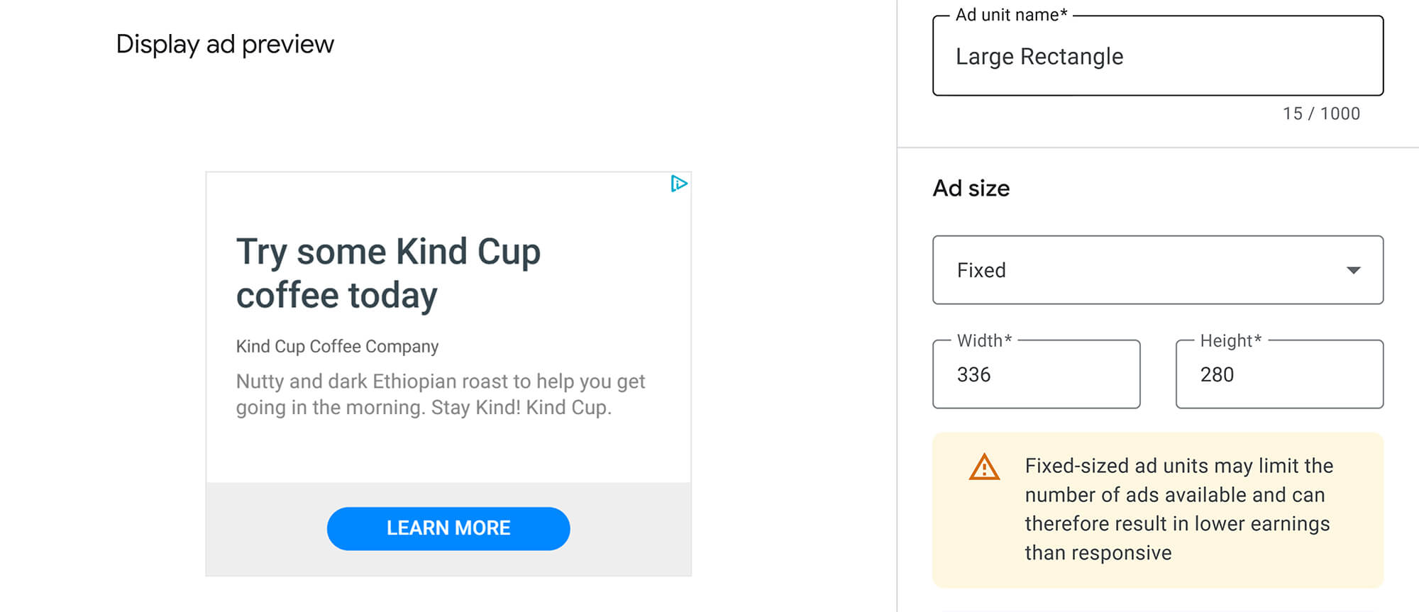 Large Rectangle Google display ad size example