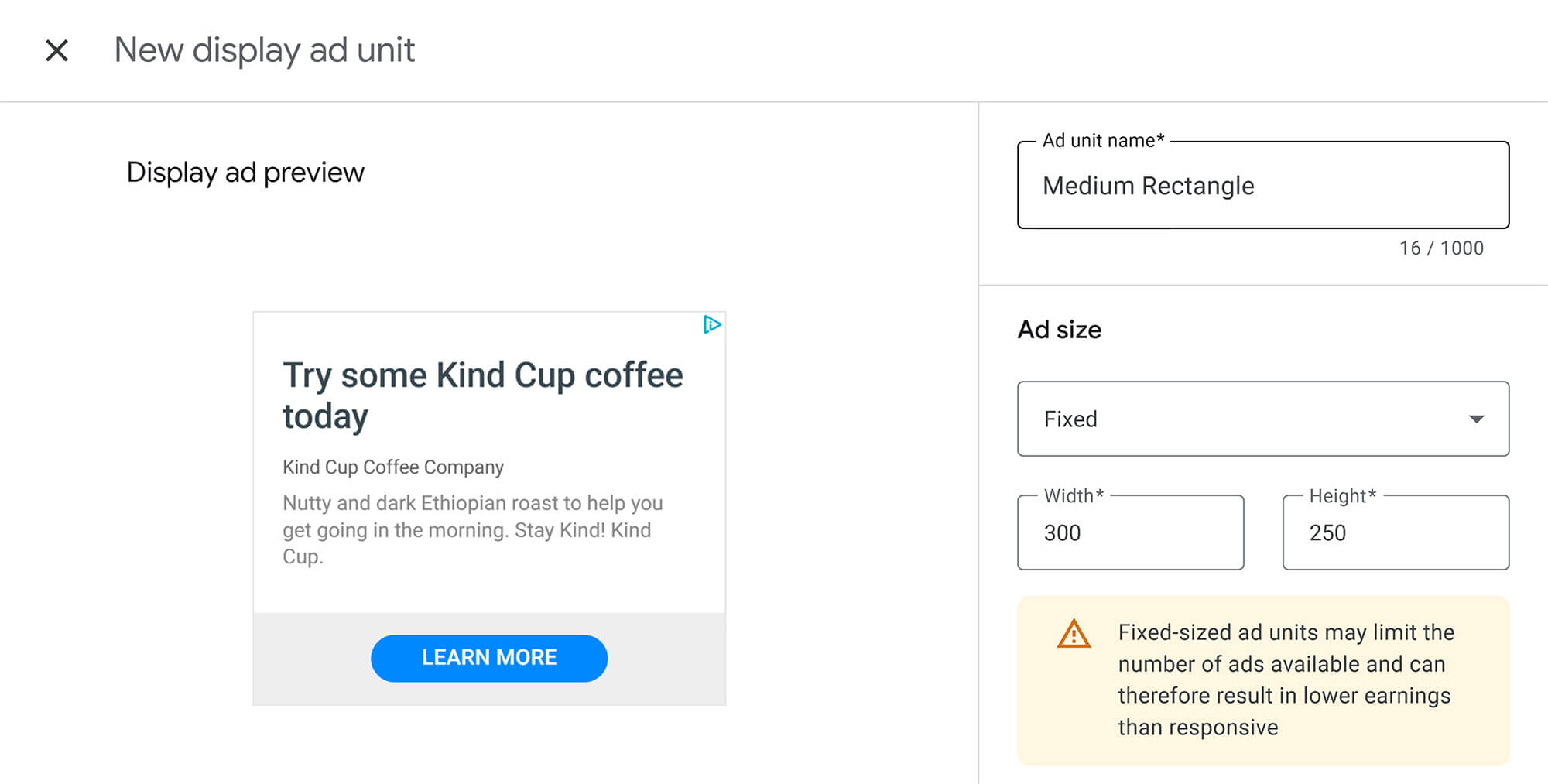 Visual example of Medium Rectangle Google display ad
