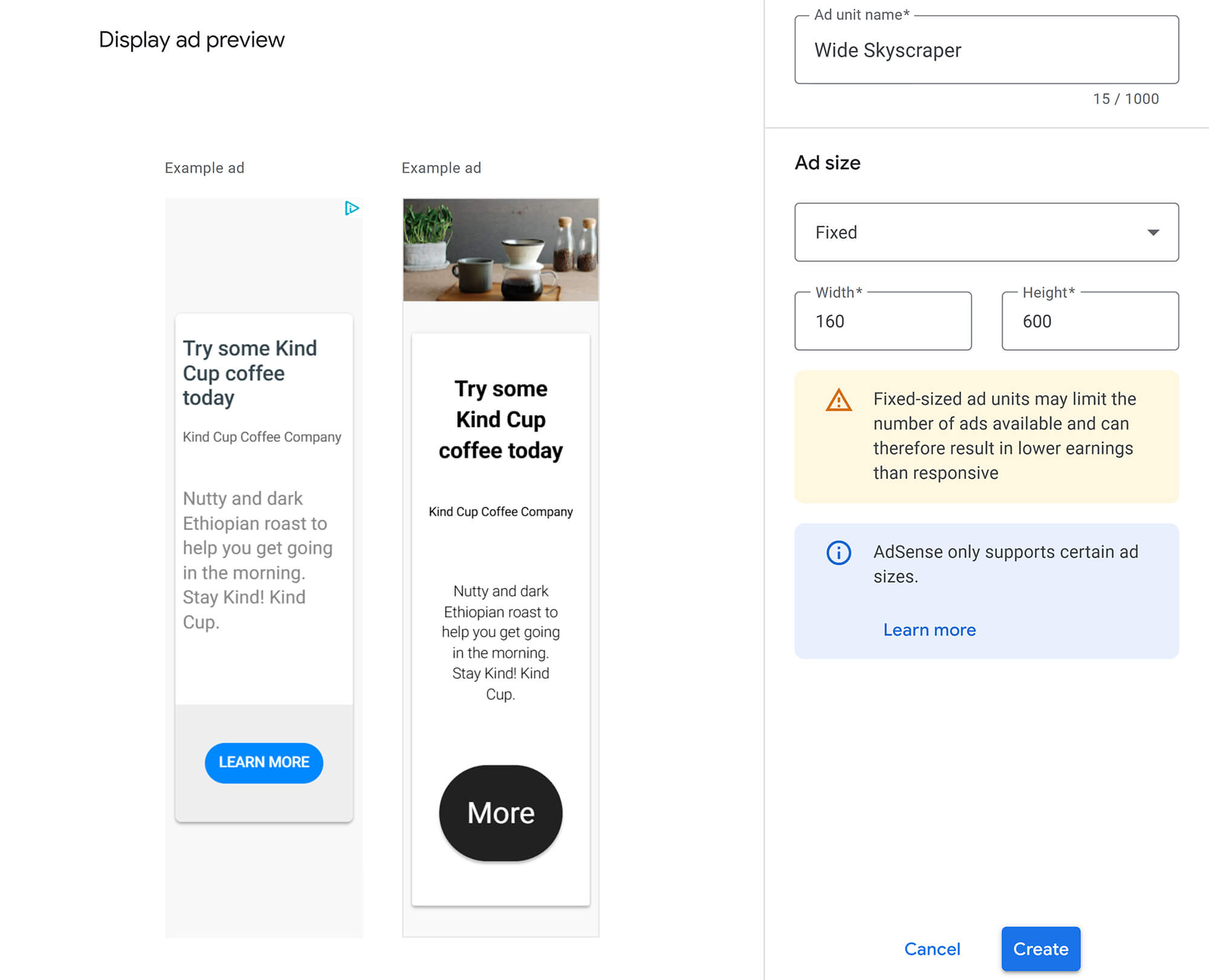 Wide Skyscraper Google display ad size in use