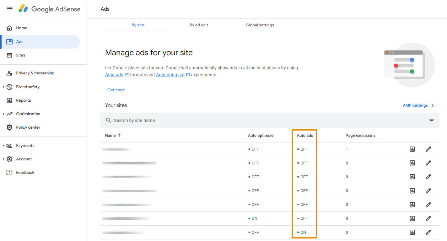 Google AdSense Auto Ads settings