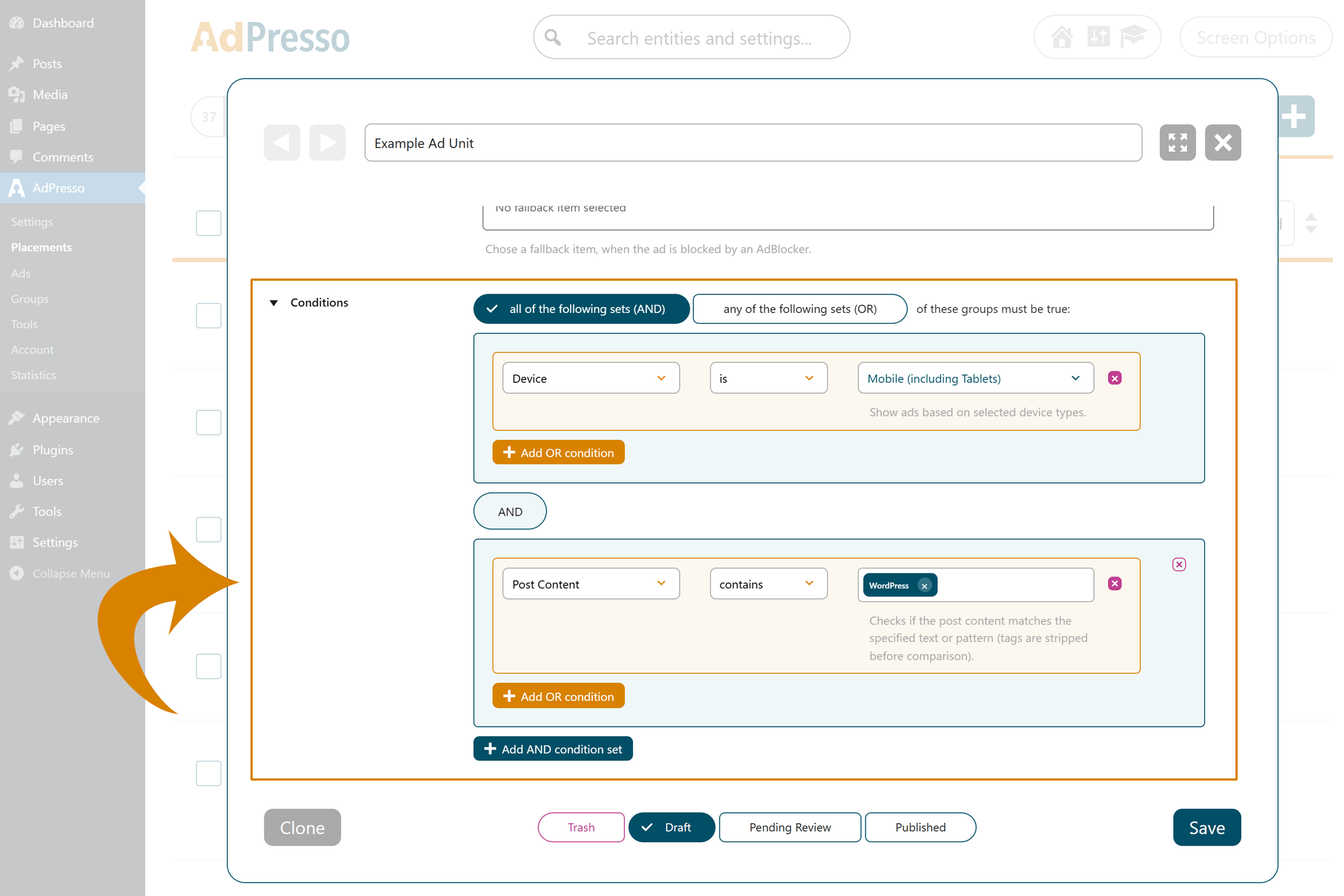 Placement Conditions