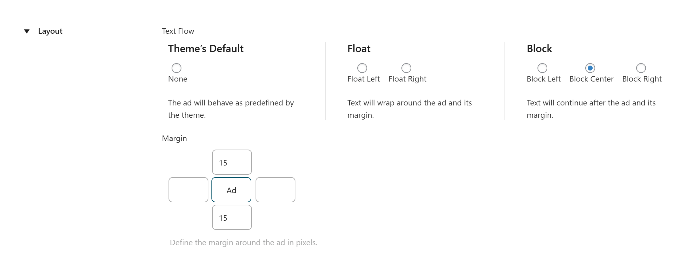 Placement Layout Settings