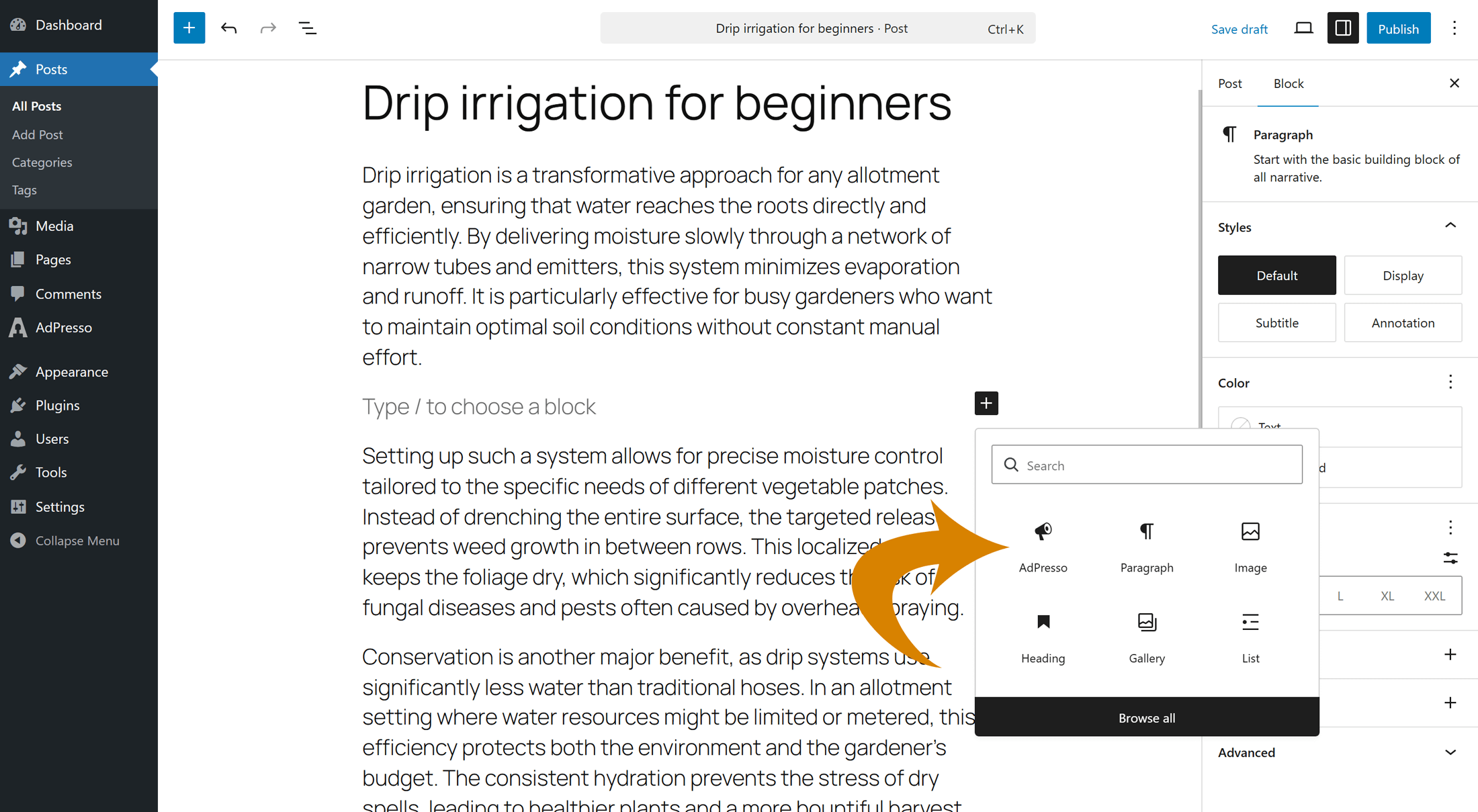 Embedding a Manual Placement via block editor