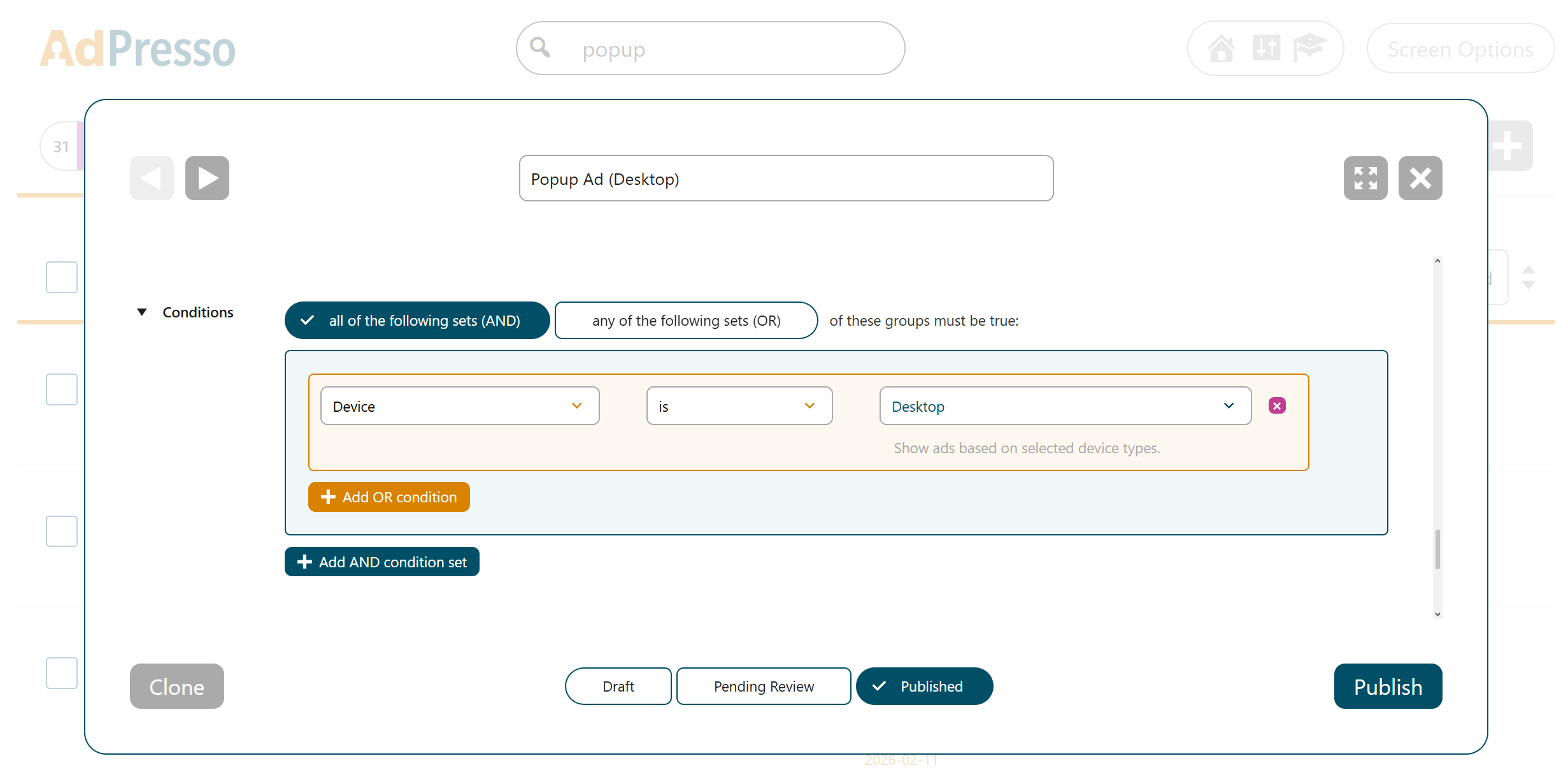 Example device condition