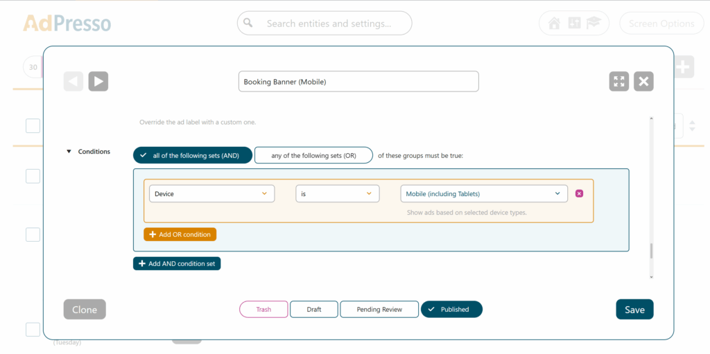 Device Condition AdPresso Mobiles