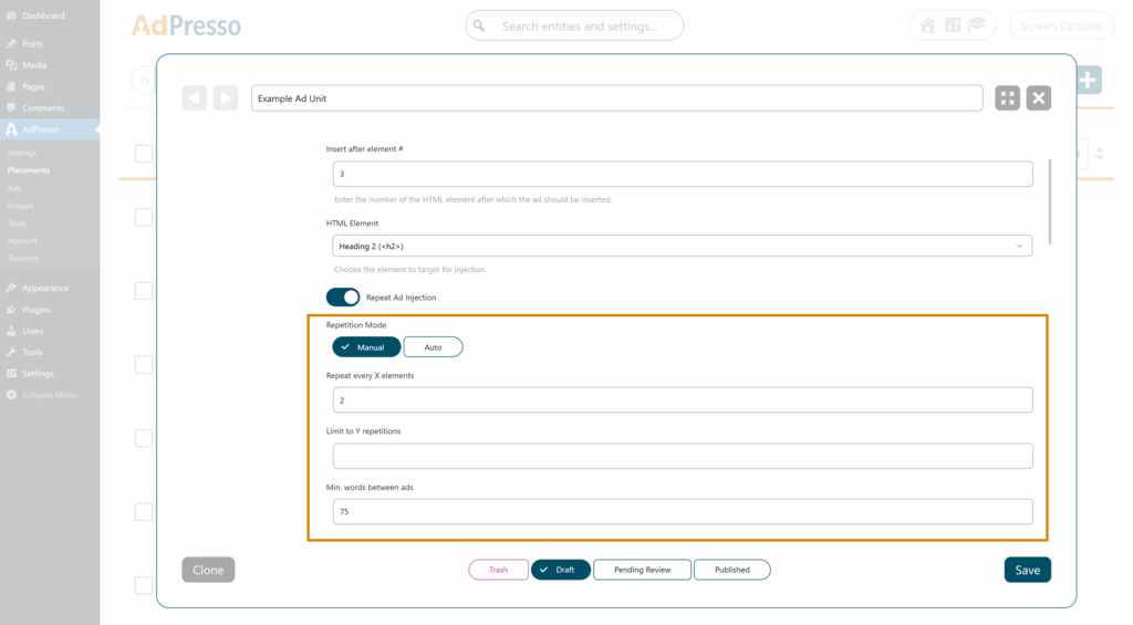 Content Placement Minimum Words