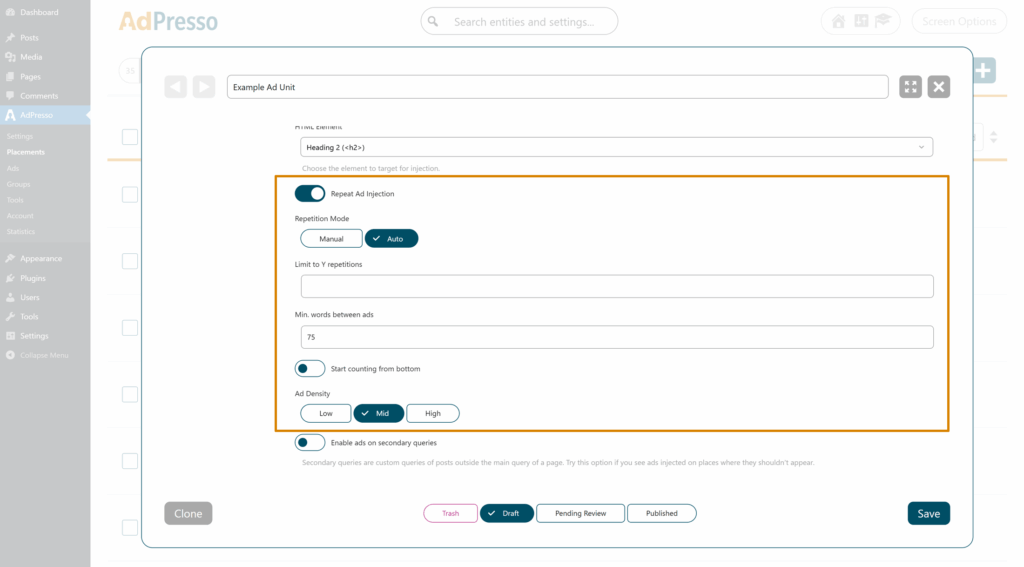 Content Placement Auto Repeat