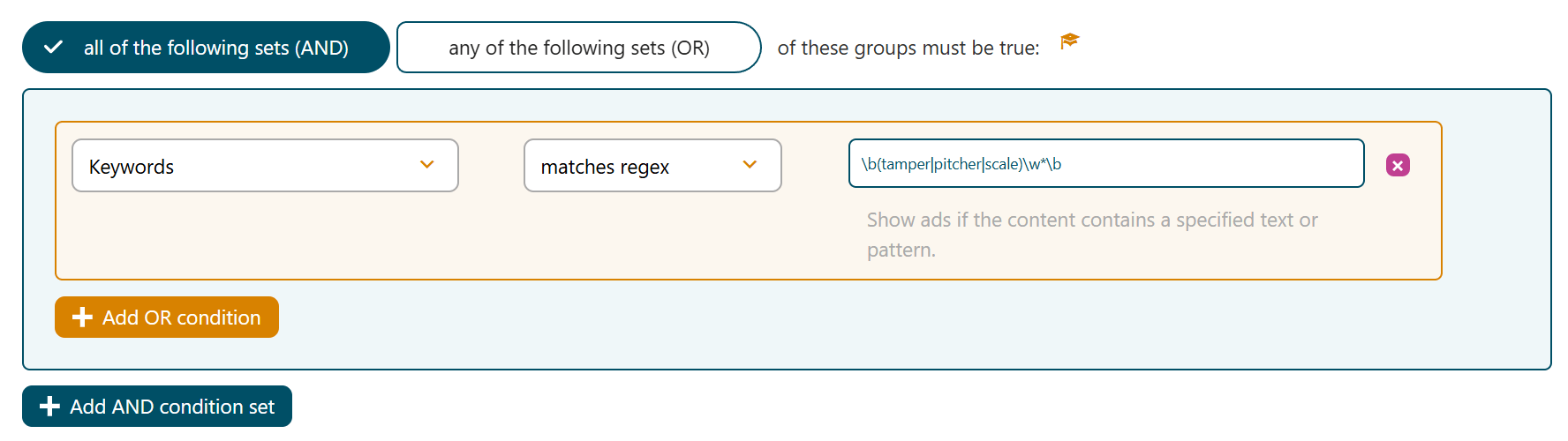 Example Keywords condition with RegEx