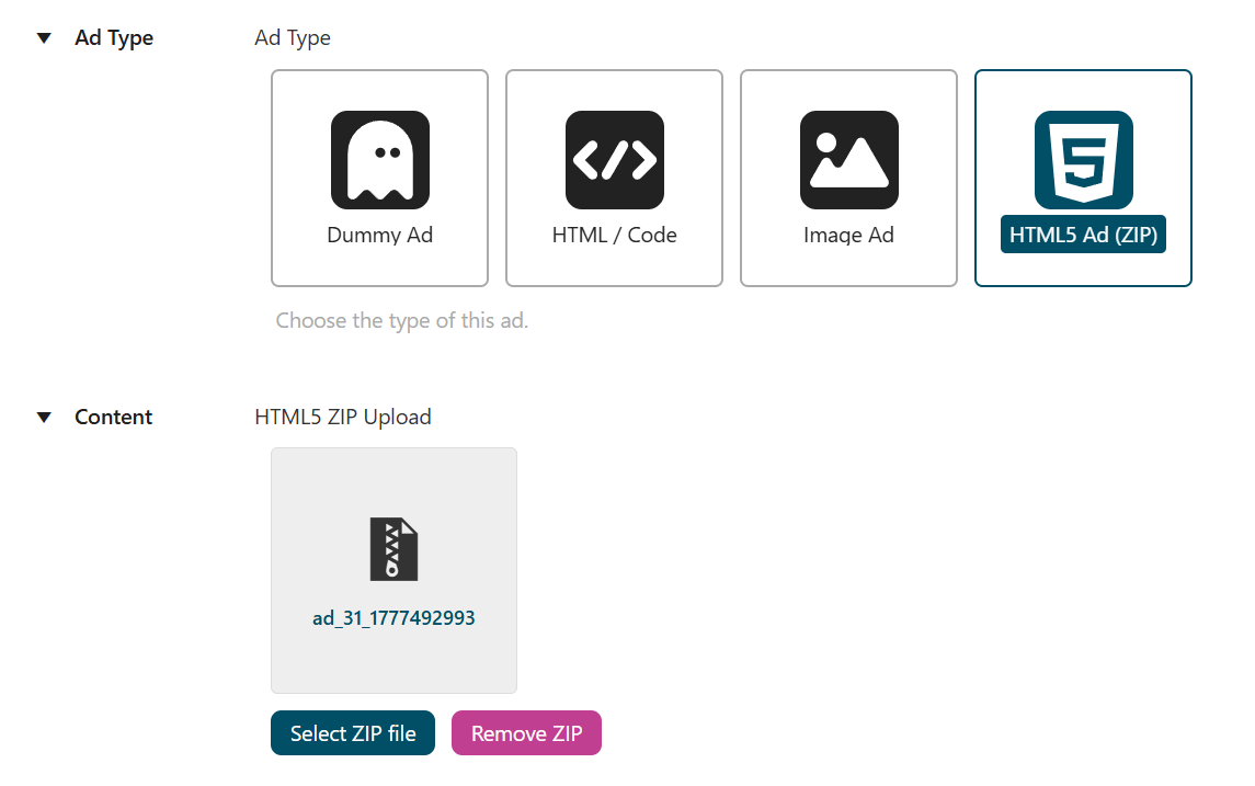 HTML5 ad type