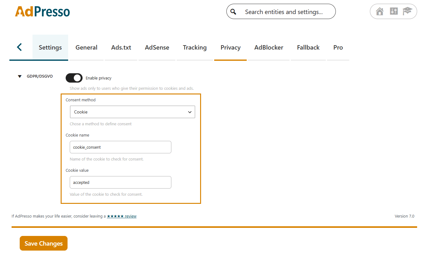 AdPresso Privacy Cookie Mode