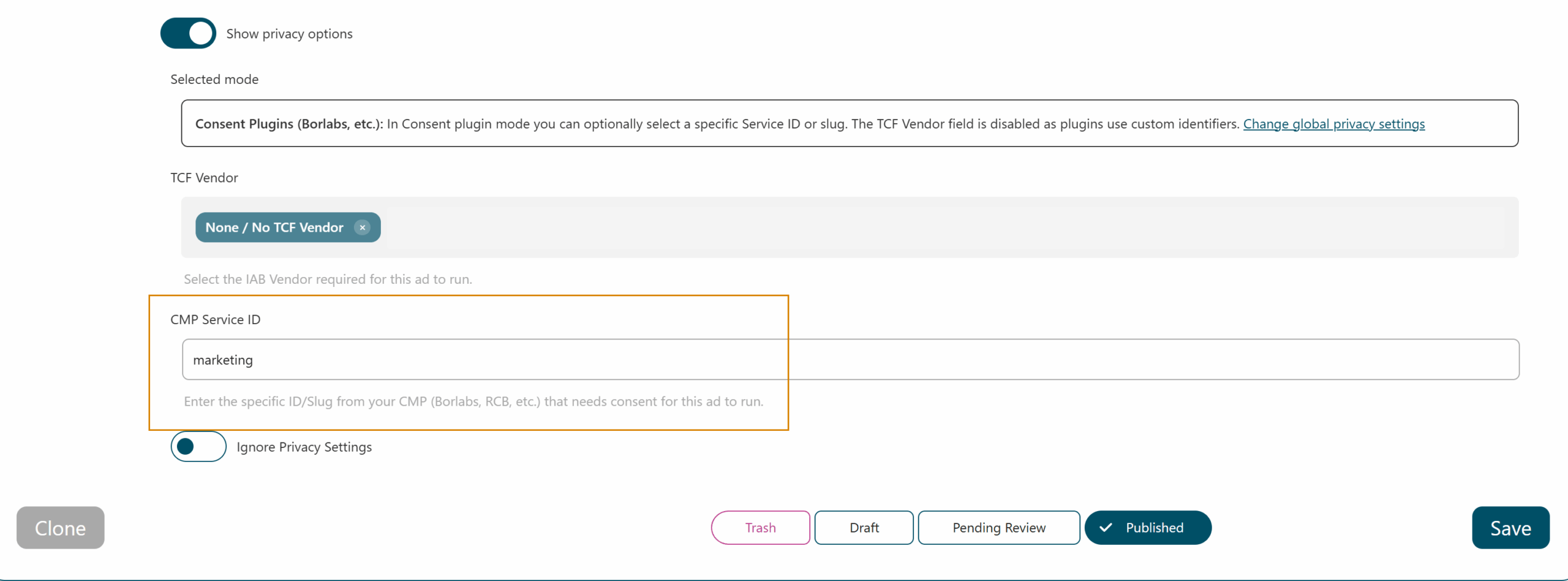 AdPresso Privacy Plugin Integration