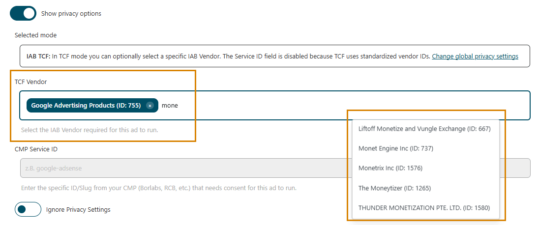 AdPresso TCF Vendor List