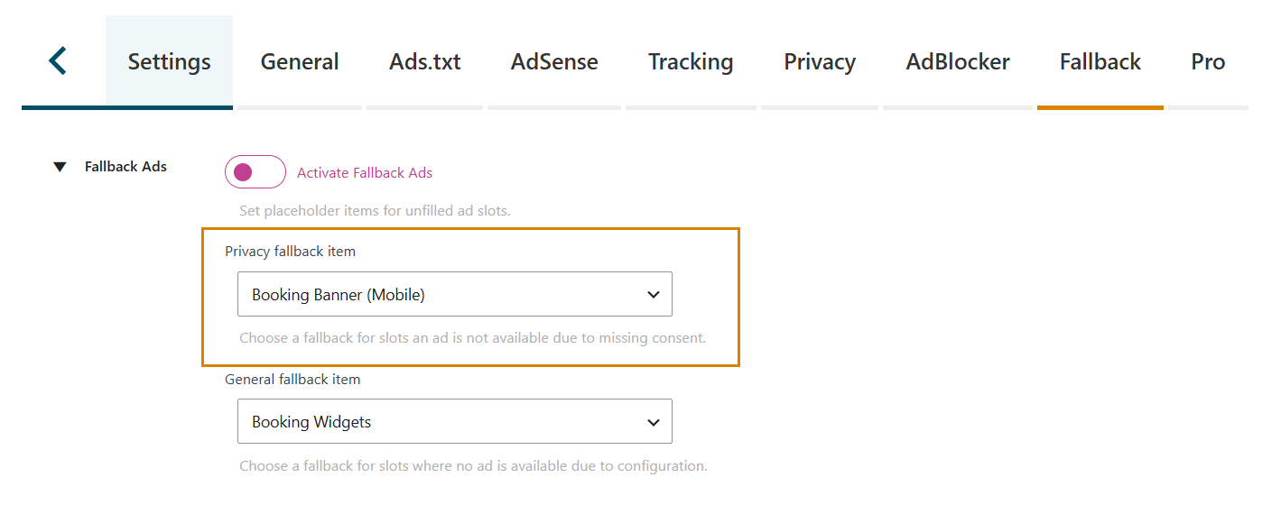 AdPresso Fallback Options